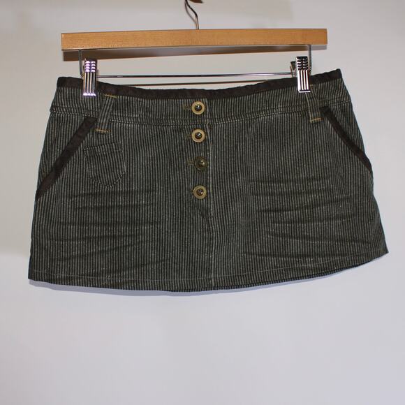 Y2K Gozo Brown Striped Steampunk Mini Skirt Size 2 - Picture 1 of 5